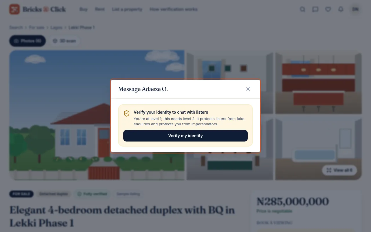 The prompt asking a level-1 user to verify before chatting